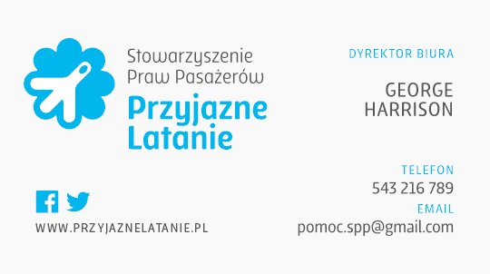 Projekt stylowej wizytówki dla Stowarzyszenia Praw Pasażerów Przyjazne Latanie