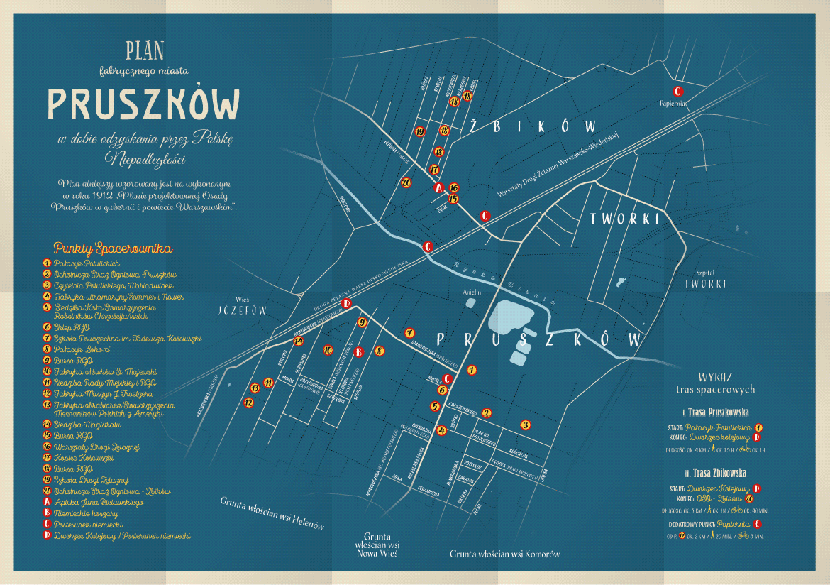 Projekt spacerownika na 99 rocznicę niepodległości Polski dla Muzeum Dulag 121. Utrzymany w estetyce retro, na podstawie archiwalnej mapy z 1912 roku.