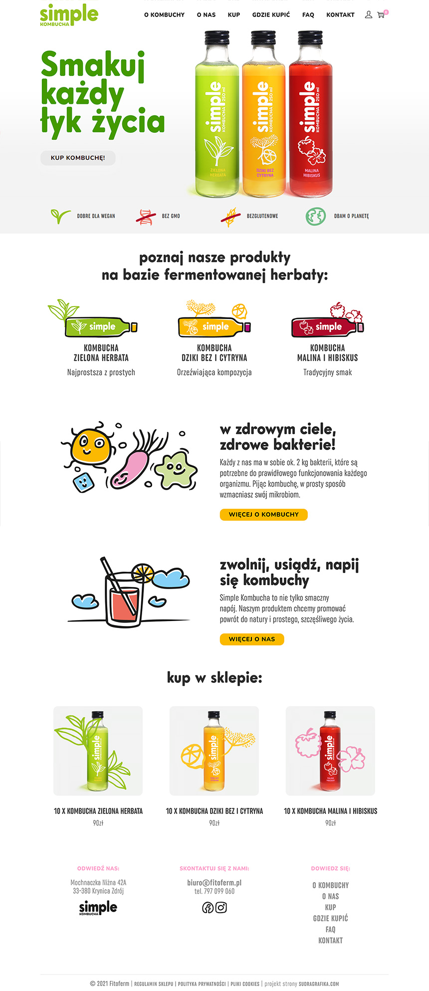 Projekt strony landing page sklepu internetowego napoju Simple kombucha