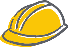 symbol ikona odręczna ilustracja, rysunek, kask pracownik ochrona BHP do raportu Budimex