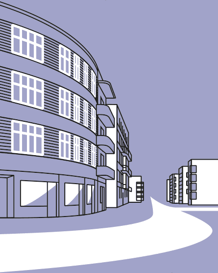 linearna ilustracja wektorowa z architekturą modernizmu II RP, Bielsko-biała, Osiedle przy Alei Sułkowskiego