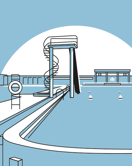 linearna ilustracja wektorowa z architekturą modernizmu II RP, Ciechocinek, Państwowy Zakład Zdrojowy