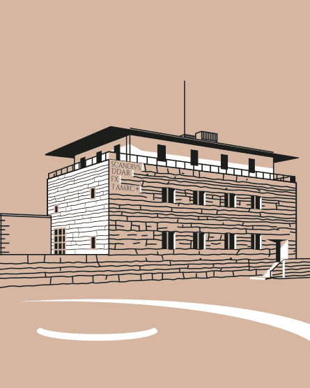 linearna ilustracja wektorowa z architekturą modernizmu II RP, Warszawa, dom własny architekta Bohdana Pniewskiego