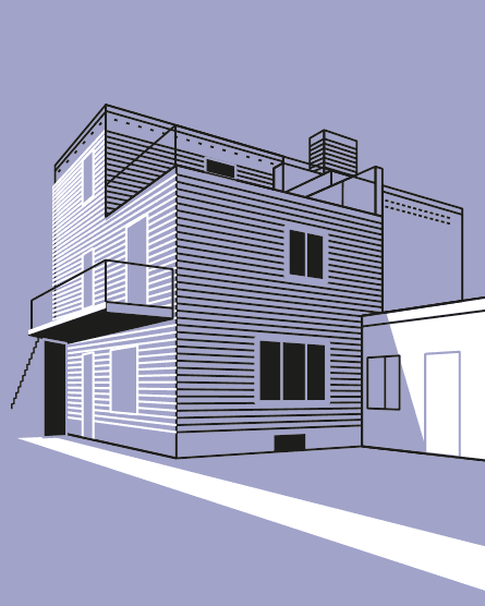 linearna ilustracja wektorowa z architekturą modernizmu II RP, Warszawa, dom własny architekta Romualda Gutta