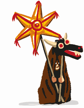 ilustracja dla dzieci z turoniem, wigilijnym kolędnikiem
