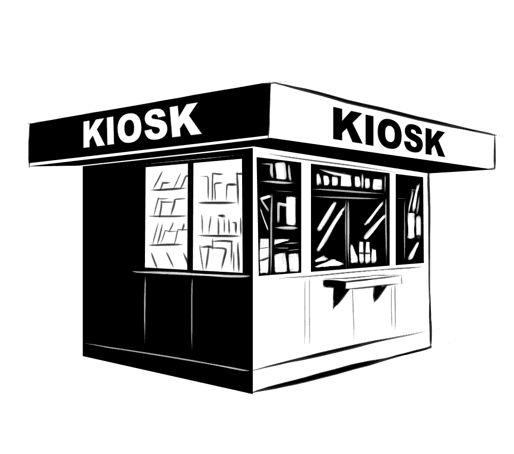 Realistyczna ilustracja, rysunek budynku kiosku ruchu.