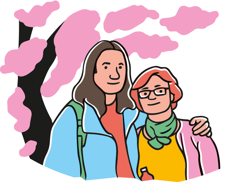 kolorowa, wesoła ilustracja, rysunek z obrysem, przedstawiający portret pary założycieli marki Simple Kombucha