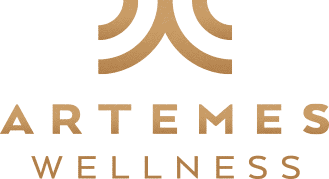projekt logo orientalnego spa Artemes - elegancki złoty minimalistyczny symbol z motywem art deco