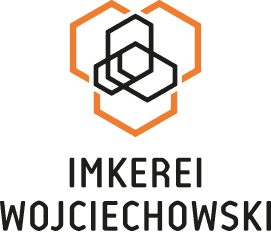 linearne logo pasieki Imkerei Wojciechowski, pszczoła i sześciokąty plastra miodu