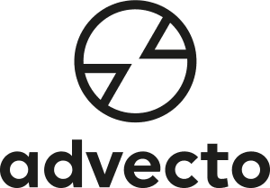 wersja linearna monochromatyczna czarno-biała finalnego projektu okrągłego logo firmy advecto, przedstawiającego glob kuli ziemskiej z kontynentami