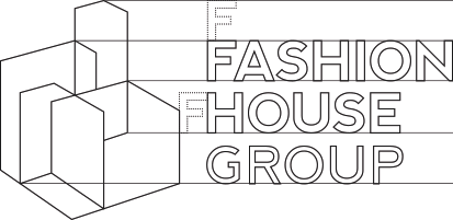 linearny obrys finalnego logo Fashion House Group z precyzyjnie umieszczonym liternictwem napisu logotypu