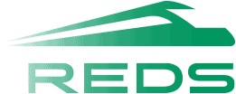 logo REDS nadjeżdzający pociąg dla systemu ekonomicznej jazdy kolei REDS