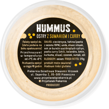 tylna etykieta opakowania na hummus sieci Przystanek Piekarnia