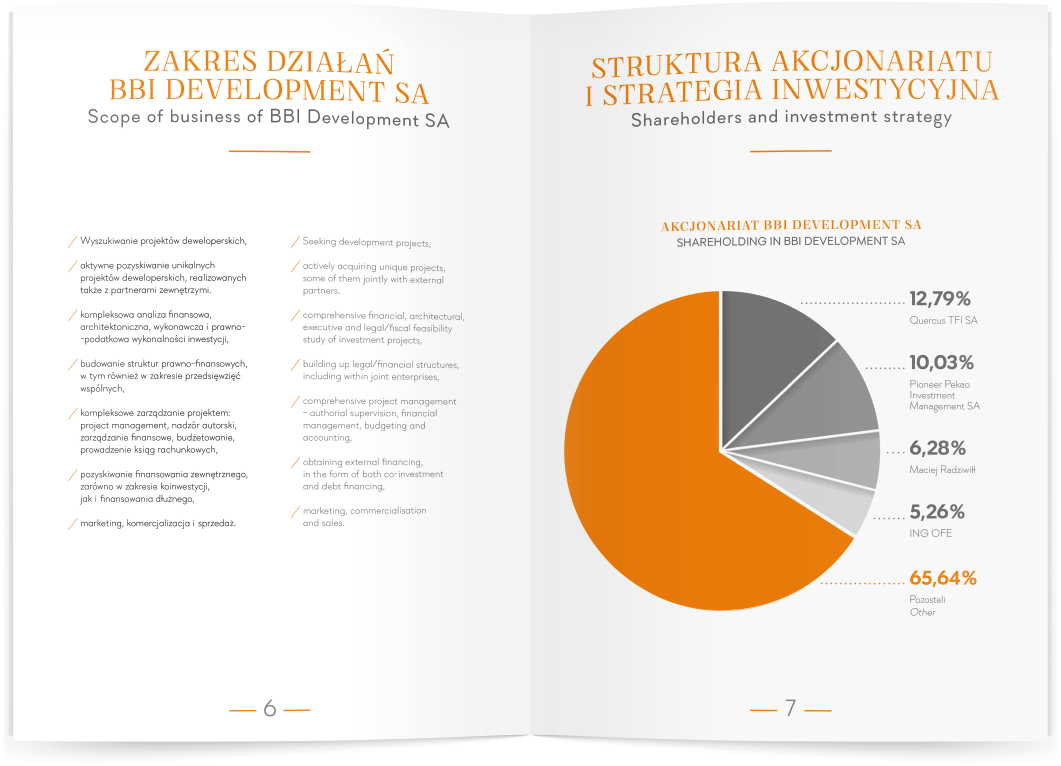 infografika, wykres kołowy w informacyjnym projekcie broszury