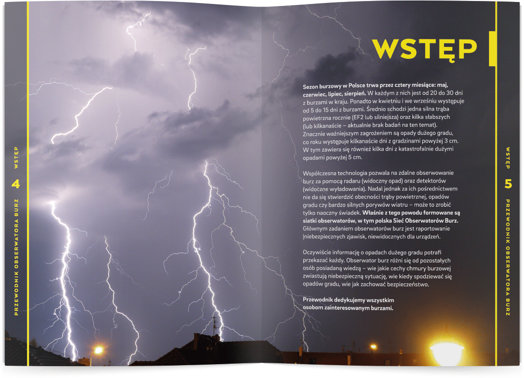 projekt stron ze wstępem do publikacji o burzach