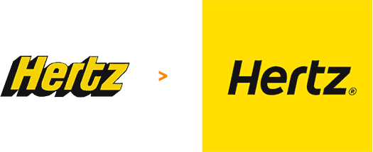 rebranding, odświeżenie projektu logo marki sieci wypożyczalni samochodów Hertz, zmiana na nowoczesny, profesjonalny logotyp na żółtym tle