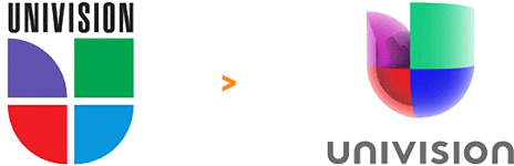 rebranding, odświeżenie projektu logo telewizji Univision, zmiana na nowoczesny wygląd 3d