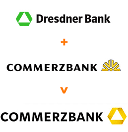 rebranding z odświeżeniem logo przy fuzji, połączeniu banków Commerzbank i Dresdner Bank