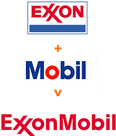 rebranding z odświeżeniem logo przy połączeniu koncernów paliwowych Exxon oraz Mobil, fuzja ich logotypów
