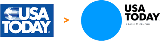 rebranding, odświeżenie projektu logo dziennika i portalu z wiadomościami USA TODAY, zmiana na nowoczesną, elastyczną identyfikację wizualną z błękitnym kołem
